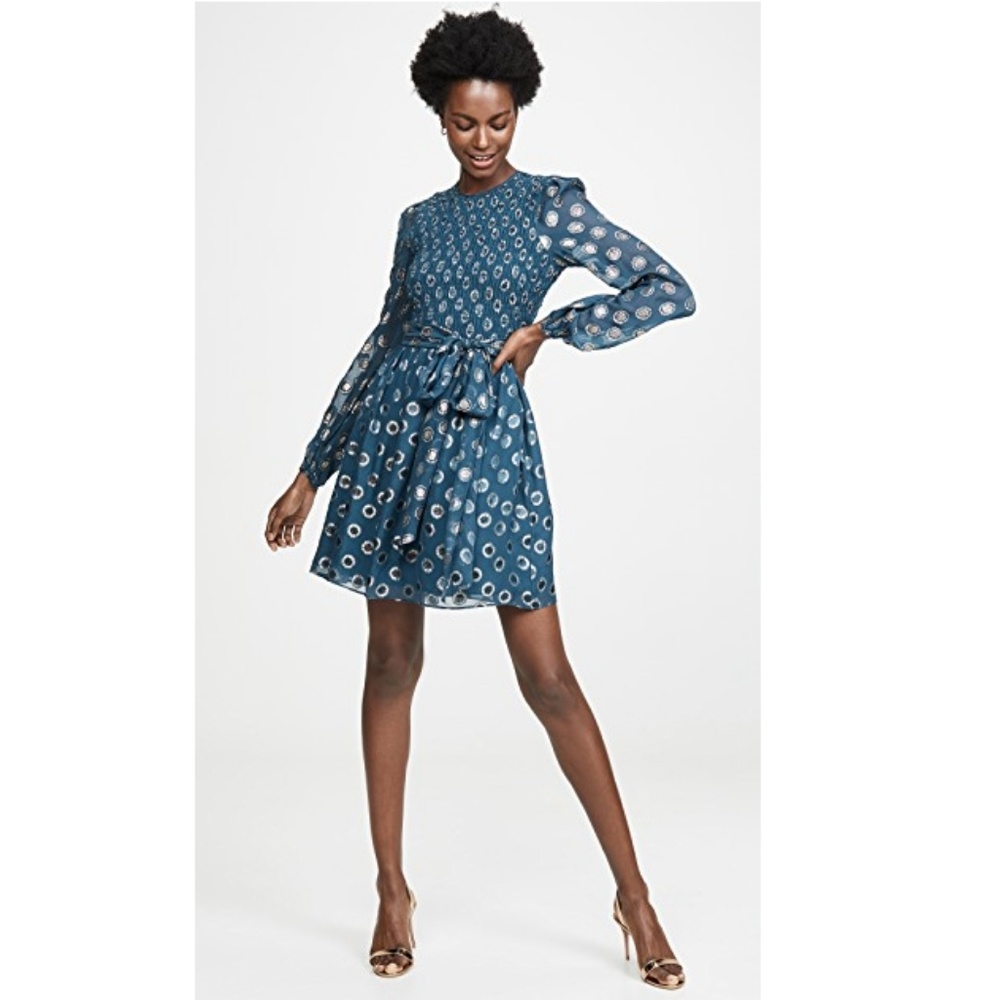 Shoshanna Walker Mini Dress Teal & Silver Size 2 Fall Autumn Wedding Guest